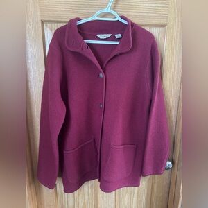 LL Bean Crimson Wool Button Up Sweater